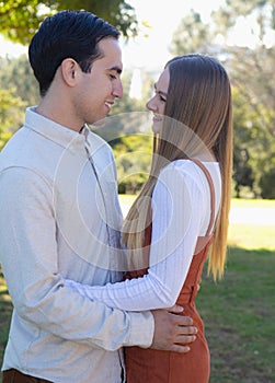 Young romantic couple at a park