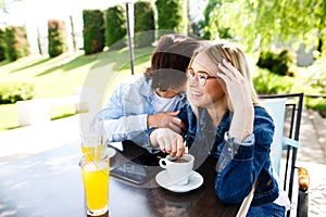 Young romantic couple spending time together - sitting in cafe`s