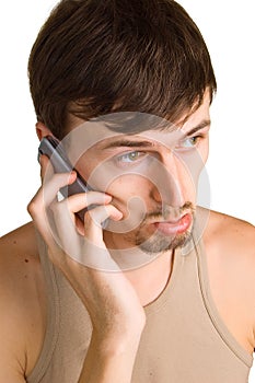 Young sad men with cellular phone