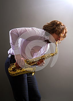 Young saxophone player