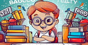 Young schoolboy learning homework, back to school - AI generated image