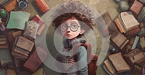 Young schoolboy learning homework, back to school - AI generated image