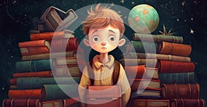 Young schoolboy learning homework, back to school - AI generated image