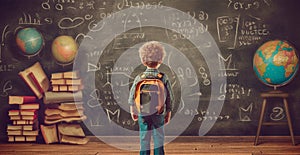 Young schoolboy learning homework, back to school - AI generated image