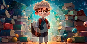 Young schoolboy learning homework, back to school - AI generated image