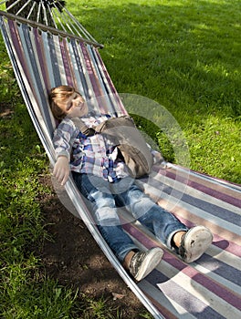 Young schoolboy resting