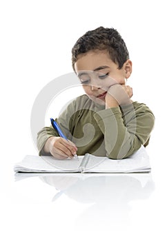 Young Schoolboy Studying Hard