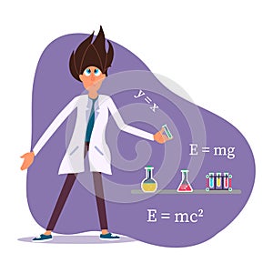 Young scientist experimenting in science chemistry laboratory.Vector Illustration