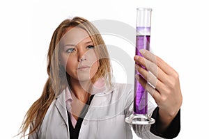 Young Scientist Woman holding a Tube