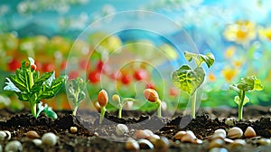 Young seedlings in the ground. Concept of new life. Close up.