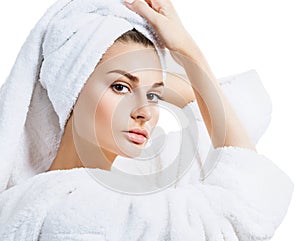 Young sensual woman with bath towel on head.