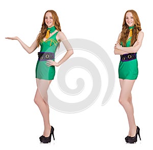 The young sexy girl in green dress isolated on white