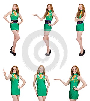 Young sexy girl in green dress isolated on white