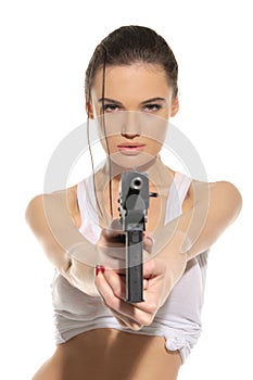 Young woman with gun