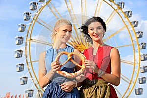 Girl with dirndl does oktoberfest wiesn in munic