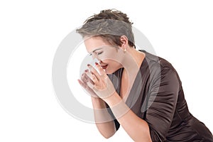 Young sick woman blowing her nose