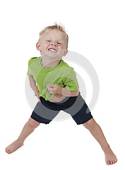Young silly boy on white