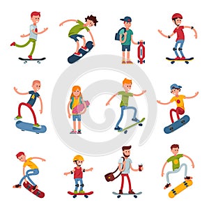 Young skateboarder active people sport extreme active skateboarding urban jumping tricks vector illustration.