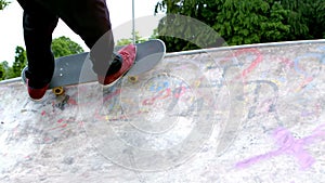 Young skateboarder skating the outdoor skatepark