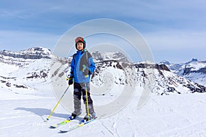 Young Skier on Mountain Edge at Lake Louise in the Canadian Rockies