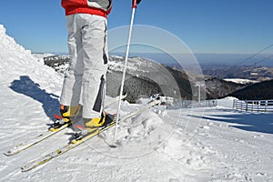 Young skier at the starting position