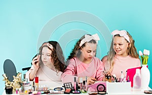 Young skin care. Best friends. Cleanse carefully. Beauty and fashion. Girls doing makeup together. Cosmetics for