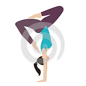 Young slim, flexable girl doing sport,yoga,fitness,gymnastics,stretching. Vector flat illustration. Gr