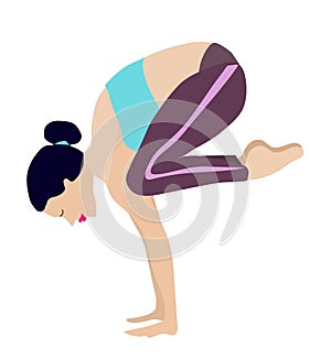 Young slim, flexable girl doing sport,yoga,fitness,gymnastics,stretching. Vector flat illustration. Gr