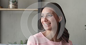 Young smiling beautiful indian arab woman looking at camera.