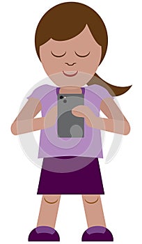 Young Smiling Cartoon Girl With Cell Phone