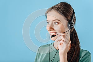 young smiling female support hotline worker