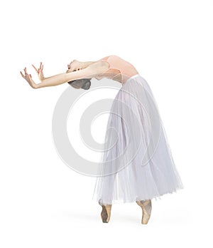 Young smiling girl is dancing ballet.
