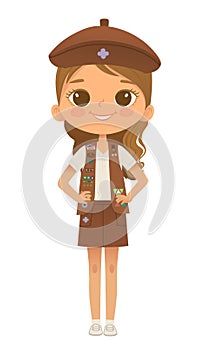 Young smiling girl scout wearing vest