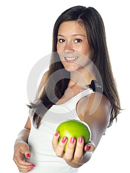 Young smiling woman with apple