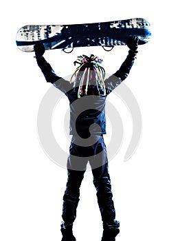 Young snowboarder man silhouette