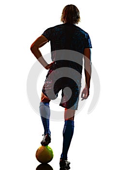 young soccer player isolated white background silhouette shadow