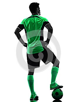 Young soccer player man silhouette shadow isolated white background