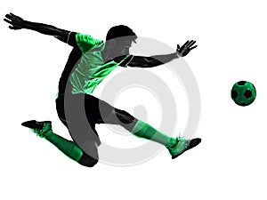 Young soccer player man silhouette shadow isolated white background