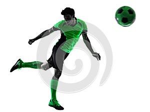 Young soccer player man silhouette shadow isolated white background