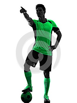 young soccer player man silhouette shadow isolated white background