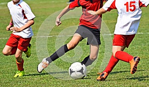 Young soccer players in action