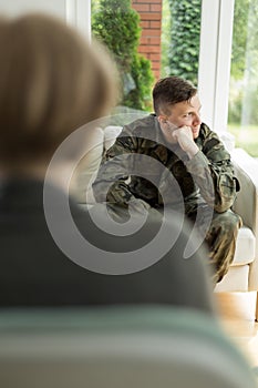 Young soldier with depression