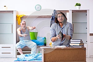 Young son student and dad alcoholic