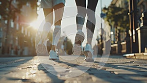 young sports couple are running in the city on the morning, morning run scene, sports lifestile