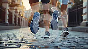 young sports couple are running in the city on the morning, morning run scene, sports lifestile