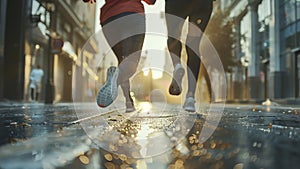 young sports couple are running in the city on the morning, morning run scene, sports lifestile