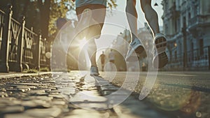 young sports couple are running in the city on the morning, morning run scene, sports lifestile