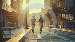 young sports couple are running in the city on the morning, morning run scene, sports lifestile