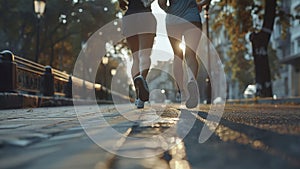 young sports couple are running in the city on the morning, morning run scene, sports lifestile