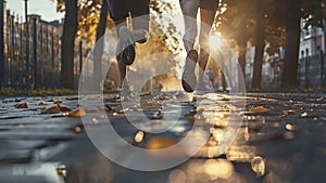 young sports couple are running in the city on the morning, morning run scene, sports lifestile